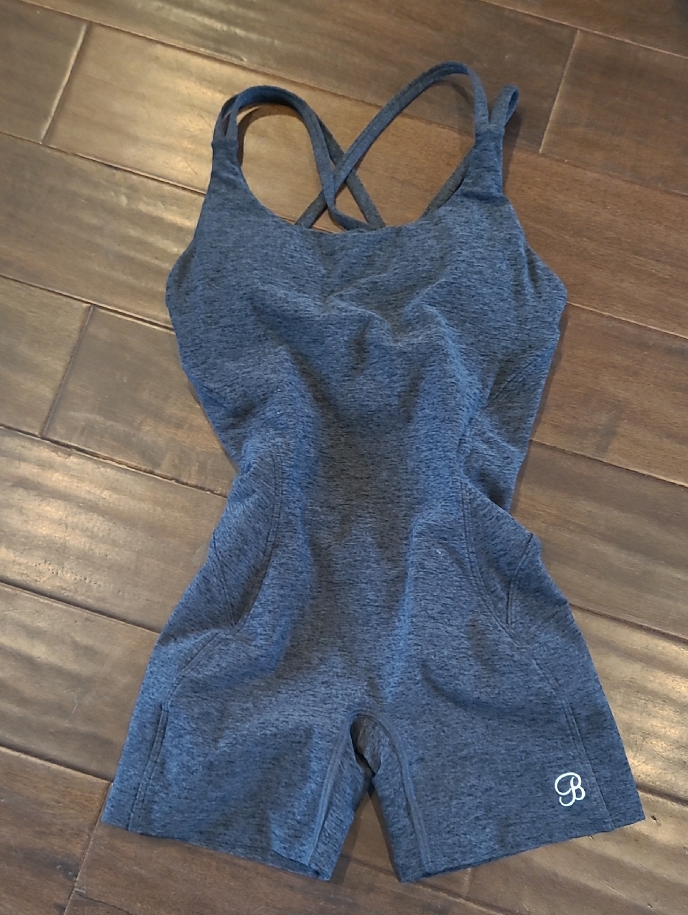 Bombshell Sportswear Charcoal Gray Athletic Romper with Cross-Back Straps